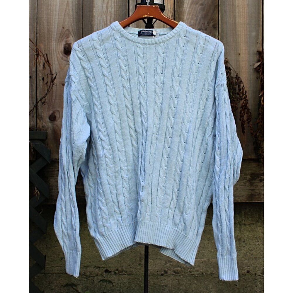 Burberry's Vintage - Cable Knit Cotton Grandpa Sweater, Definitely Worn, XL